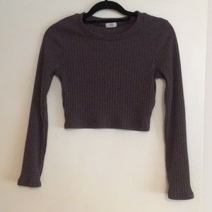 Tobi moss brown long sleeve cowl neck crop top